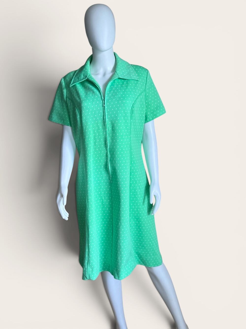 Mint Green Polka Dot Zip Front Shirt Mini Dress
